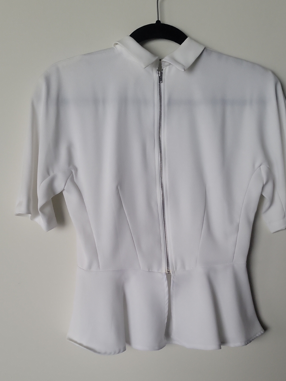 H&M White High Neck Modest Workwear Quiet Luxury Peplum Blouse Top Minimalist S - Picture 5 of 9